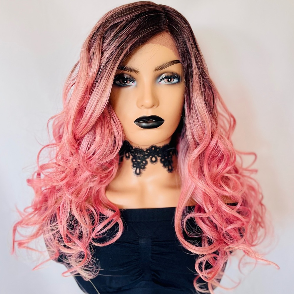 A Pretty Ombre Pink Premium Fiber Lace Front Wig - Daily Wear, Events, Weddings